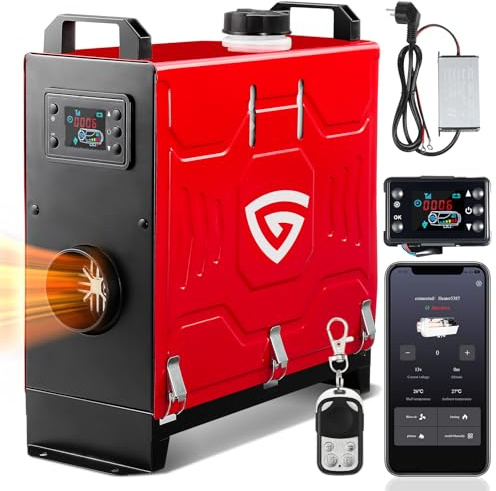 GEARFLOW 8KW Diesel Standheizung, 12 V / 24 V / 230 V Luft Dieselheizung mit APP, All in One Lufterhitzer mit Schalldämpfer für Auto Wohnmobil Haus Boote LKW KFZ mit LCD-Anzeige & Fernbedienung