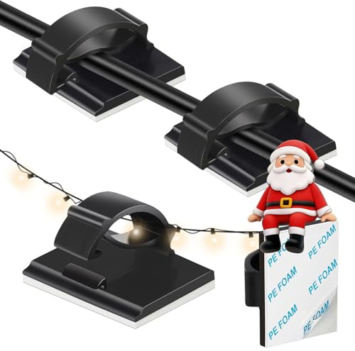 KLJ Kabelhalter selbstklebend Outdoor und Innenraum klebehaken 50 Stück | Schwarz kabel organizer für Kabelmanagement,Kabelclips für Schreibtisch kabelbefestigung,kabelklemmen für Lichterkette