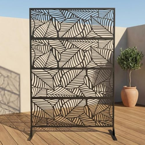 Acekool Sichtschutz Metall-Raumteiler Mit Ständer,Für Indoor & Outdoor | Freistehend, Wetterfeste Terrassenpaneele FürDeko, Garten, Terrasse & Balkon, Pool