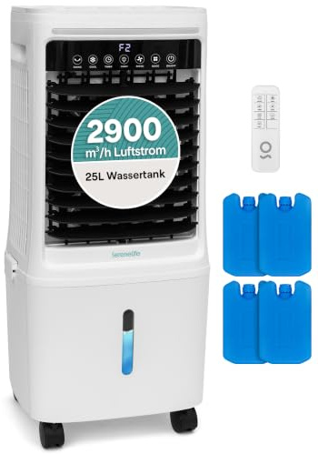 SereneLife Klimaanlage ohne Abluftschlauch, 25L Verdunstungsluftkühler für Große Räume, 1700 CFM, Kühlakku-Funktion, Timer Abnehmbarer Wassertank 80W, 60/120°Oszillation, Leise mit Rollen