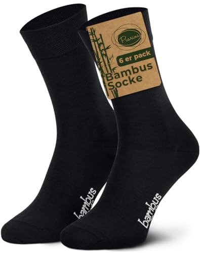 Piarini - Lot de 6 paires de chaussettes pour homme - sans élastique - bambou - noir - 47-50