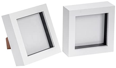 Nicola Spring 3D-Schattenbox-Fotorahmen – 10 x 10 cm (4 x 4 Zoll) – 2 Stück – weiße 3D-Fotorahmen-Bilderrahmenbox, kleine quadratische Vitrine für Kunsthandwerk, Andenken