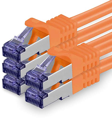 1aTTack.de Cat.7 Netzwerkkabel 1m - Orange - 5 Stück - Cat7 Patchkabel (SFTP/PIMF/LSZH) Rohkabel 10 Gb/s mit Rj 45 Stecker Cat.6a - 5 x 1 Meter Orange