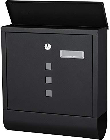 Bakaji Cassetta Postale in Acciaio Inox da Parete Buca Lettere per Posta da Esterno con Chiusura Chiave e Porta Giornale (Nero)