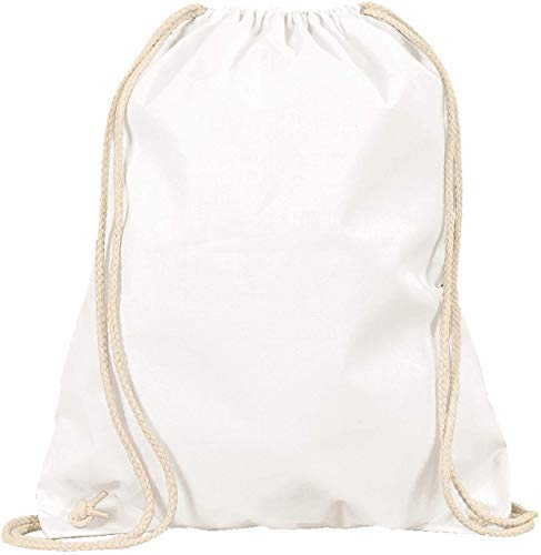 Baumwoll Turnbeutel 1 Stück 38 x 42 cm Sportbeutel Weiss - Rucksack Stofftasche Bag, Beutel, Baumwollbeutel, Jutebeutel Oeko-TEX® geprüft Stoffbeutel Damen & Herren, Kinder Gym Sack zum bemalen Weiss