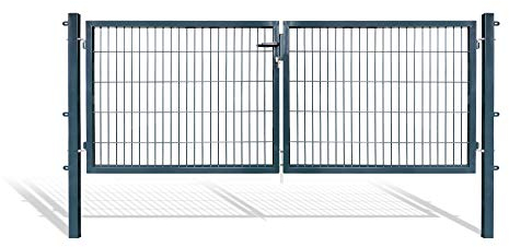 Doppelflügeltore für Stabmattenzaun, grün oder anthrazit, verschiedene Höhen wählbar - inklusive Pfosten und passenden Anschlussstücken (Doppeltor H 100 x B 300 cm, anthrazit)