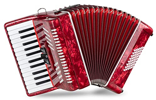 Classic Cantabile 48 bas dragspel Secondo V – tangentdragspel – 2-kärnig – 26 diskantknappar – med remmar och ryggsäcksväska – röd