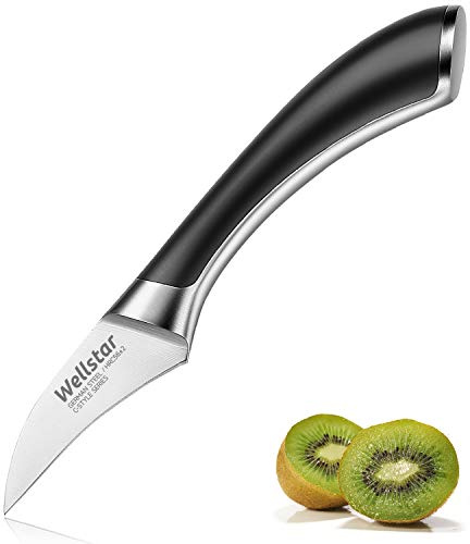 WELLSTAR Paring Knife, 2.75 Inch Peeling Knife, Fine Edge Fruit Peeling Knife with Super Sharp German Stainless Steel Forged Blade and Full Tang Handle, C-Style Series