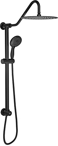 Sarlai Rain Shower Head with Handheld - Dual Shower Combo,Stainless Steel 10 Inch Shower Head,5-Setting Handheld Sprayer with Plastic Drill-Free Adjustable Slide Bar and Hose, Black