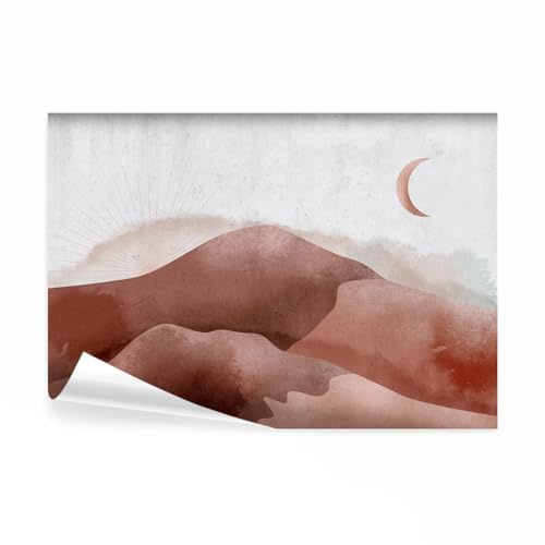 decomonkey Fototapete selbstklebend Landschaft Abstrakt 343x256 cm Selbstklebende Tapeten Wand Fototapeten Tapete Wandtapete klebend Klebefolie Gebirge Mond