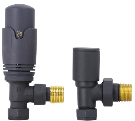 NRG Anthracite Angled Thermostatic Radiator Valve TRV with Manual Valve