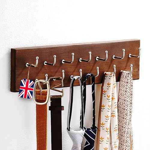 Treehouse Belt Organizer Rack, Holds Over 28 Large Belts, Sturdy Metal & Sturdy Wood Storage Holder for Closet, Versatile, Wall Mounted Belt & Tie Display Hanger for Bedroom - (Walnut) 4.25''Hx16''L