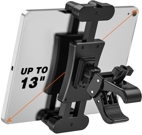JUBOR Spin Bike Tablet Holder, 360° Rotation Tablet iPad Holder for Treadmill, Stationary Bike, Exercise Bicycle, Microphone Stand, C Clamp for iPad mini/Air/Pro Smartphones and All 4.7-13 Devices