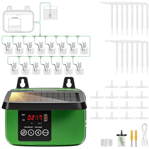 VIVOSUN Solar Automatische Tropfbewässerung Set mit Zeituhr, 3W Ausgang, Solarbetriebenes Bewässerungssystem für 15 Töpfe, ideal für Garten, Balkon, Terrasse und Zimmerpflanzen