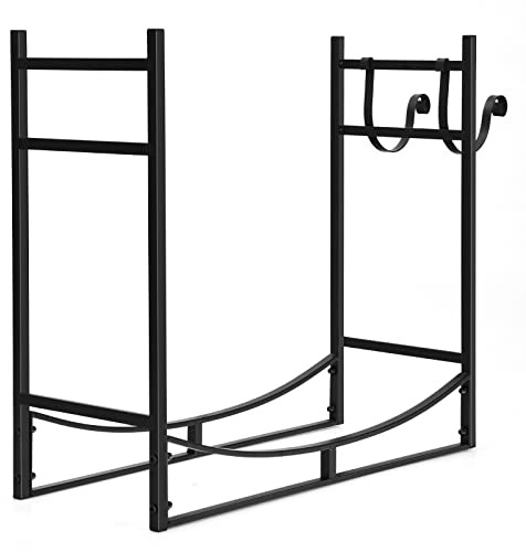 GOPLUS Range Bûches Cheminée, Porte Buches de Bois de Chauffage Intérieur Extérieur avec Support Amovible Pour Bois d'Allumage Charge 50 kg 84 x 33 x 76 cm