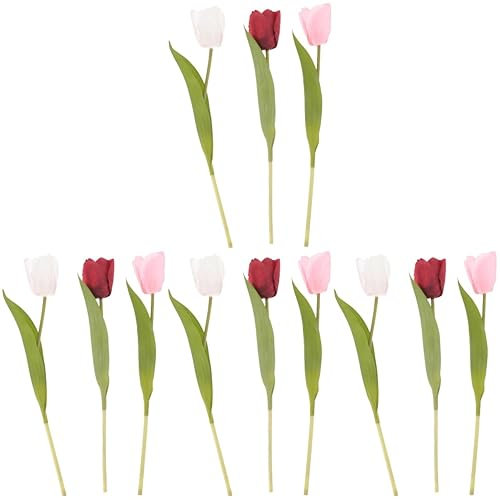 Happyyami 12 STK Simulation Tulpe Kunstblumen-tulpen Gefälschter Tulpenstrauß Blumen Für Die Gefälschte Weiße Tulpen Tulpenstamm Wohnkultur Requisiten Künstlich Seidentuch