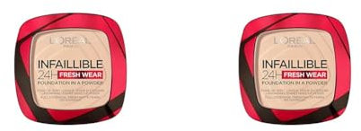 L'Oréal Paris Infallible 24H Fresh Wear Foundation in a Powder, Full-coverage, Longwear, Weightless Smooth Finish, Water-proof and Transfer-proof, 20 Ivory (Pack of 2)