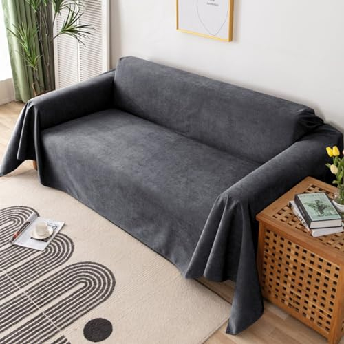 Sofabezug 1 2 3 4 Sitzer Rutschfester Sofa üBerwurfdecke FüR L/U-Form Couch Einfarbig Wasserdichter Sofabezug Multifunktionale üBerwurfe Decken FüR Sofas/Kratzfeste Katzenkrallen(180X130cm,Grey)