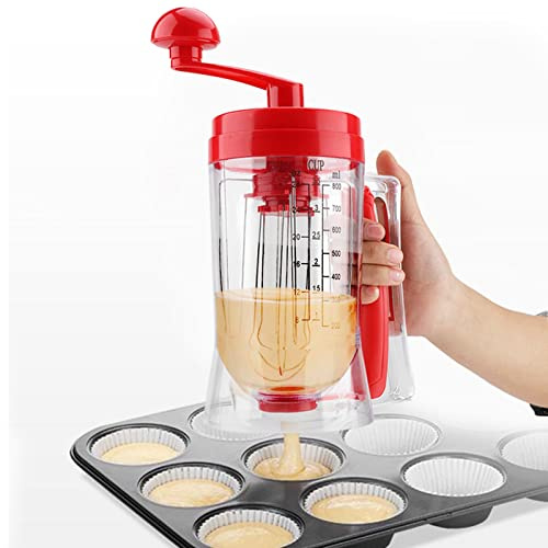 Uadme Teigspender Teigportionierer 800ml Messbecher Batter Dispenser mit Deckel und Skala für Pfannkuchen, Muffins, Waffeln, Cupcakes