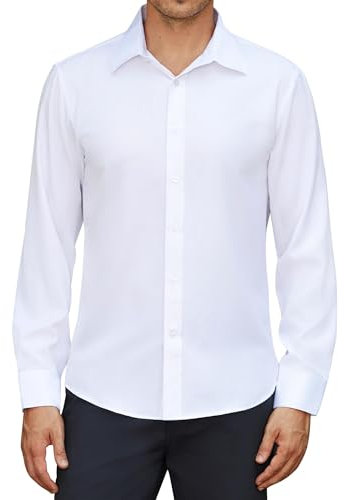 siliteelon Men's Shirt White Non Iron Formal Suit Shirts Cotton Regualr fit Mens Long Sleeve for Wedding Business Office Work