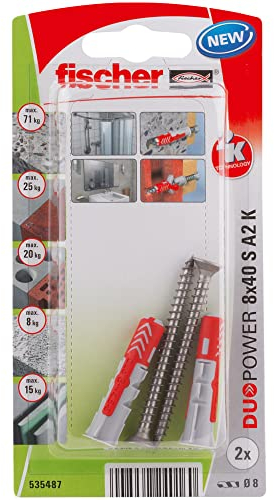 Fischer - Dübel – Packung mit 2 Universaldübeln Duopower Ø 8 x 40 mm + Schrauben Edelstahl A2 Ø 5 x 55 mm. Fischer, 535487