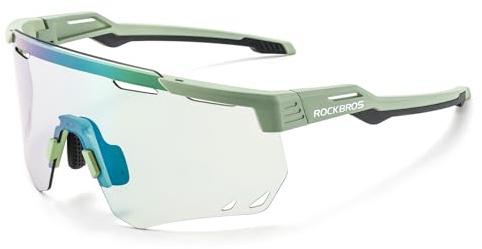 ROCKBROS Selbsttönend Sonnenbrille Fahrradbrillen Photochromatische Sportbrille für Damen und Herren UV400 Schutz TR90 Rahmen Radsport Grün