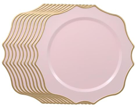 Bvdfgk 10 Pcs Charger Plates Set - 13 Inch Plastic Decorative Chargers for Dinner Plates, Ideal for Wedding, Thanksgivng, Christmas (Pink)