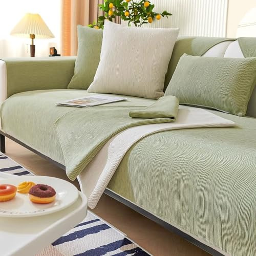 Gluhbirnen Sofa Überwurfdecke, Sofa Überzug, Sofadecken für Sitzfläche rutschfest, Überwurfdecken für Sofa, Fischgrätenstruktur, Hund Katze Sofa Überwurf Sofaschutz, Matcha Grün C, 70 * 180CM