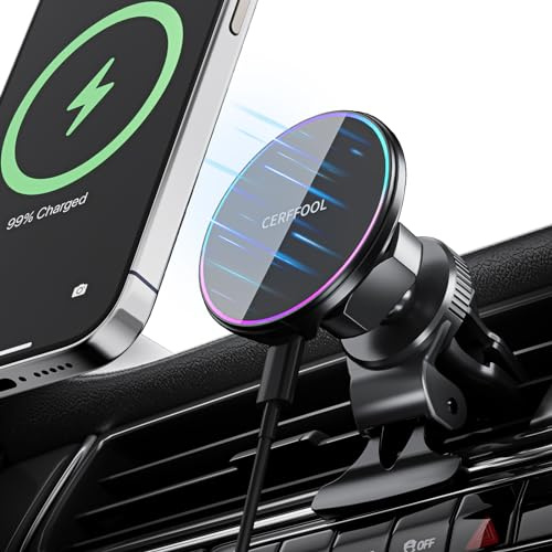 CERFFOOL 15W Drahtloses Autoladegerät für iPhone 17 16 15 14 13 12 Serie für Magsafe Magnetisches Ladegerät für Samsung Xiaomi für One Plus für Huawei 360° drehbare Lüftungsschlitzhalterung