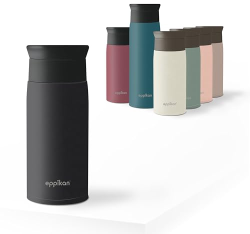eppikan eppiToGo Mug isotherme, tasse isotherme en acier inoxydable, tasse à café, tasse de voyage 350 ml, 500 ml, avec ouverture hygiénique de 360° pour boire (Matt Black, 350 ml)