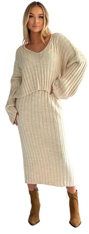 Mississhop Damen Strickset mit Pullover Rock Strickpullover Strickrock