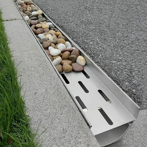 JvFbjLF Drain de terrasse en Dalle de Pierre for Dalle de béton/Patio/Jardin Drainage latéral avec Couvercle supérieur en Galets Haut(100x16x15cm)