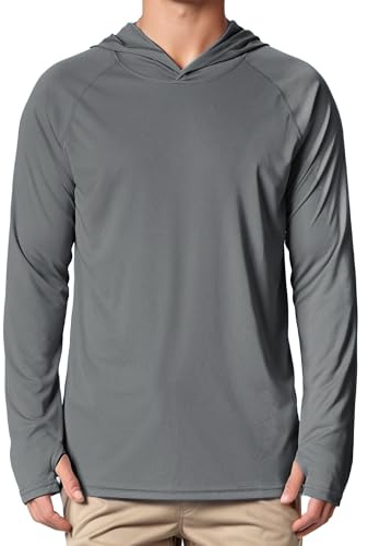 Peakwell Men Hoodie UPF 50+ UV Shirt Lightweight Rash Guard, Dark Grey, L
