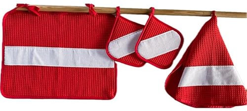 Set Rosso Copriforno, Strofinaccio e/o Presine in Tela Aida Bianca, Prodotto in Italia (Set copriforno+Strofinaccio+Presine)