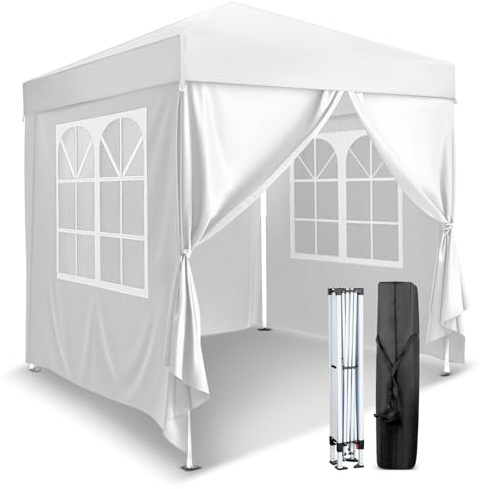 Bonnlo Pop-up Pavillon, Faltpavillon 2x2m, Höhenverstellbar, Wasserdicht Partyzelt mit 4 Seitenteilen, Gartenpavillon für Outdoor Hochzeit Garten Camping Party, Grau (Weiß)