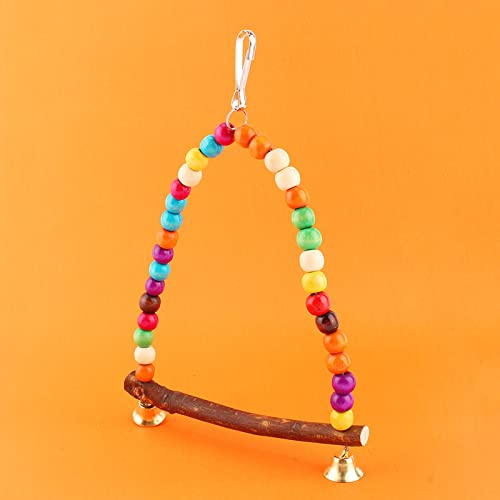 KooingTech Bird Swing, 0.8-1.5cm Bird Toys Parrots Swing, Colorful Budgie Swing with Swing Bell, Wood Cockatiel Swing Hanging Toys Bird Cage Accessories for Small Parakeets Budgie