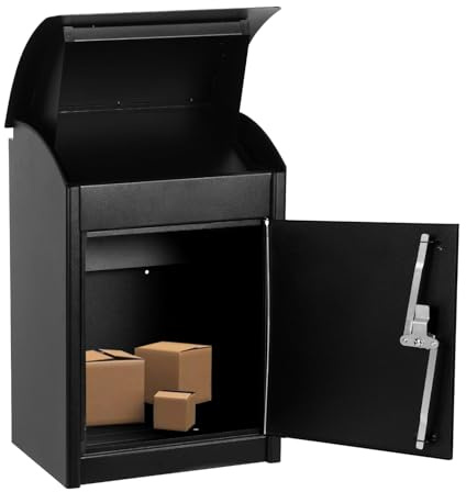 Tacarlha Wall Mounted Package Delivery Box, Lockable Parcel Drop Box with Anti-Theft Protection, Rainproof Design, Large Storage Space for Mail, Magazines, and Packages, Galvanized Sheet, Black