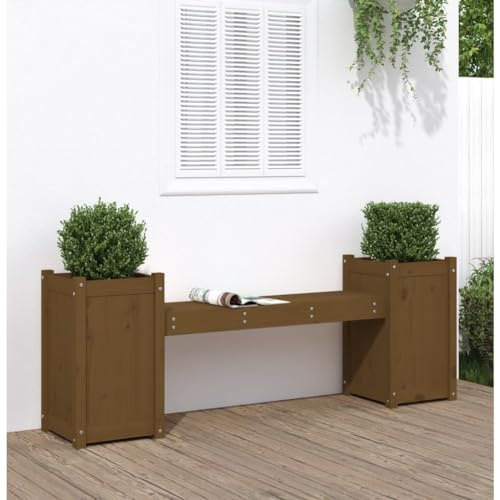 JHQHSM Banc de jardin avec pots de fleurs, pour le jardin, résistant aux intempéries, convient pour véranda, arrière-cour, jardin, terrasse, marron miel, 180 x 36 x 63 cm, bois massif