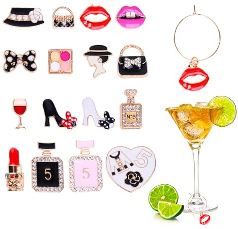 CIATBYYJ 16 Pcs Wines Glass Charm for Women Girl, Not Assemble Wine Charms for Stem Glasses, Wine Charms for Distinguishing, Glass Charm for Party Bar Wedding Birthday Valentines Decorations Gift