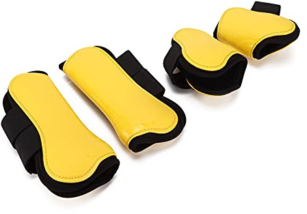 Qukaim Pferdespannenstiefel 4er Set, PU Shell Guard Boots zum Reiten, Stoßdämpfender Sprungschutz, Gelb XL, Verstellbare Pferdebeinschoner Stiefel