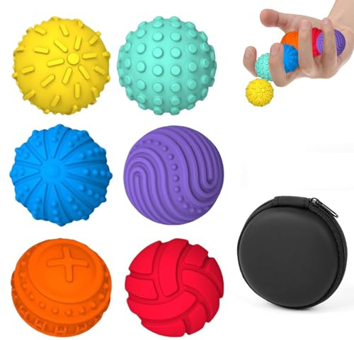 Bambebe 6 magnetiska antistressbollar i silikon - Sensoriska texturerade leksaker för vuxna och barn, akupressiva bollar för att lindra ångest, stress och taktil stimulering
