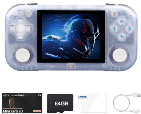 JOYARCH Mini Zero 28 - Consola de juegos portátil con mango de 2.8 pulgadas, consola de juegos de palanca de mando de mano retro de código abierto, 128 G, sistema Android bilut y batería de 2900 mAh