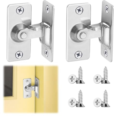 2PCS 90 Degree Bathroom Door Lock,Right Angle Sliding Door Locking Latch,90 Degree Door Lock,Door Latch Rotate Bolt,Flip Sliding Barn Door L ock for 90 De gree for Garden Bathroom Kitchen(Silver)