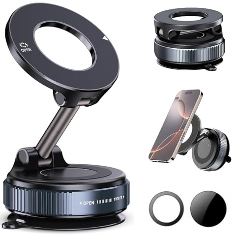 Bacxzomx Supporto Magnetico per Telefono per Auto con Aspirazione a Vuoto, Telefono Magnetico per Auto Regolabile a 360 ° per Tutti i Telefoni