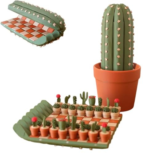 Jeu d'échecs 32 pièces imprimé en 3D, motif cactus - Planche de voyage enroulable avec pièces d'échecs de plantes succulentes, jeu portable amusant pour les amateurs de plantes, échiquier pliable