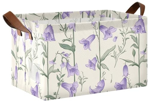 KLL Campanula Rotundifolia Flowers Storage Baskets Cloth Storage Bins with Handles Large Closet Organizers for Bedroom, Living Room, Home Organization 2 Pack
