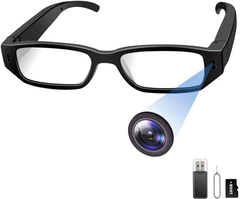 Nisanmoon Caméra Cachée 16GB, Lunettes Caméra Espion HD 1080P, Lunettes Mini-caméra Espion Cachée, Camera Vidéo d'action Portable pour Vélo et Activités de Plein Air, Prend des Photos et des Vidéos