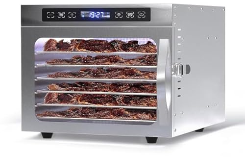 TRIUMPHKEY Dörrautomat mit 8 Edelstahl-Einschüben, 850W Elektrischer Lebensmitteltrockner mit 48-Stunden-Digital-Timer und 75°C Temperaturregelung, Dörrofen für Jerky, Fleisch, Obst, Gemüse, Kräuter