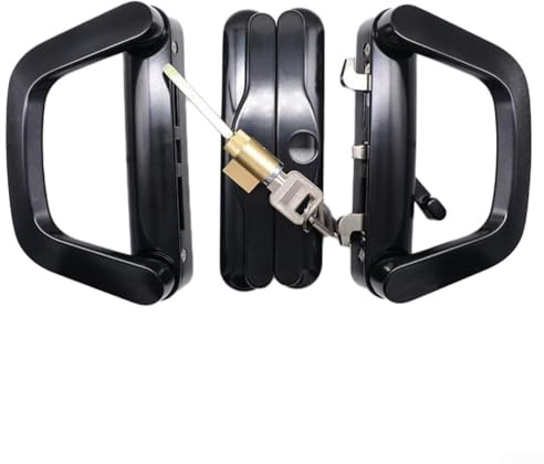 Solaughguy Set di maniglie per porta scorrevole con chiavi, serratura di ricambio per porte del patio, struttura in lega di zinco, finitura nera, funzionamento liscio, compatibile con unilaterale e
