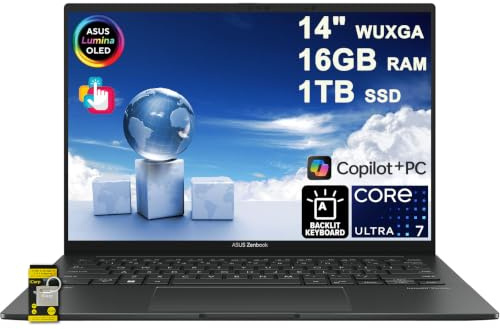 ASUS Zenbook 14 Laptop de 14 pulgadas WUXGA OLED Touch (500 nits HDR, 100% DCI-P3) Intel 16-core Ultra 7 255H (>Ultra 9 185H) 16GB RAM 1TB SSD retroiluminado para diseñador, empresarial, profesional